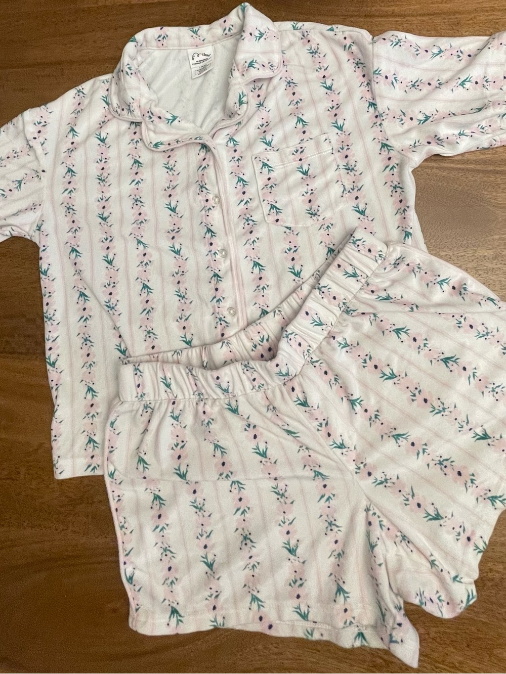 art class Pink and Green Floral Stripe Kids Pajama Set